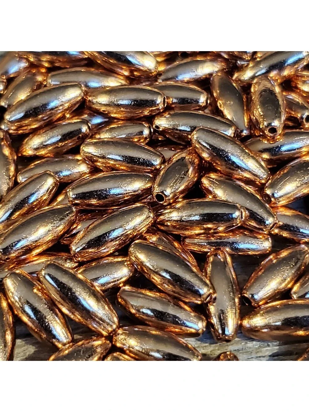 Bulk Pack of 50 Solid India Shiny Copper 9x4mm Smooth Oval Spacer Beads